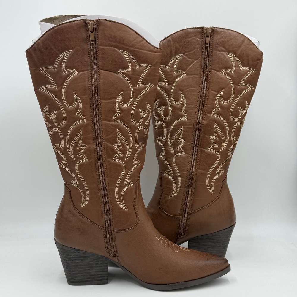 NEW Pop Barry Brown Distressed Western Cowboy Boots Womens 6.5 M Pointed Toe Zip - Picture 5 of 9